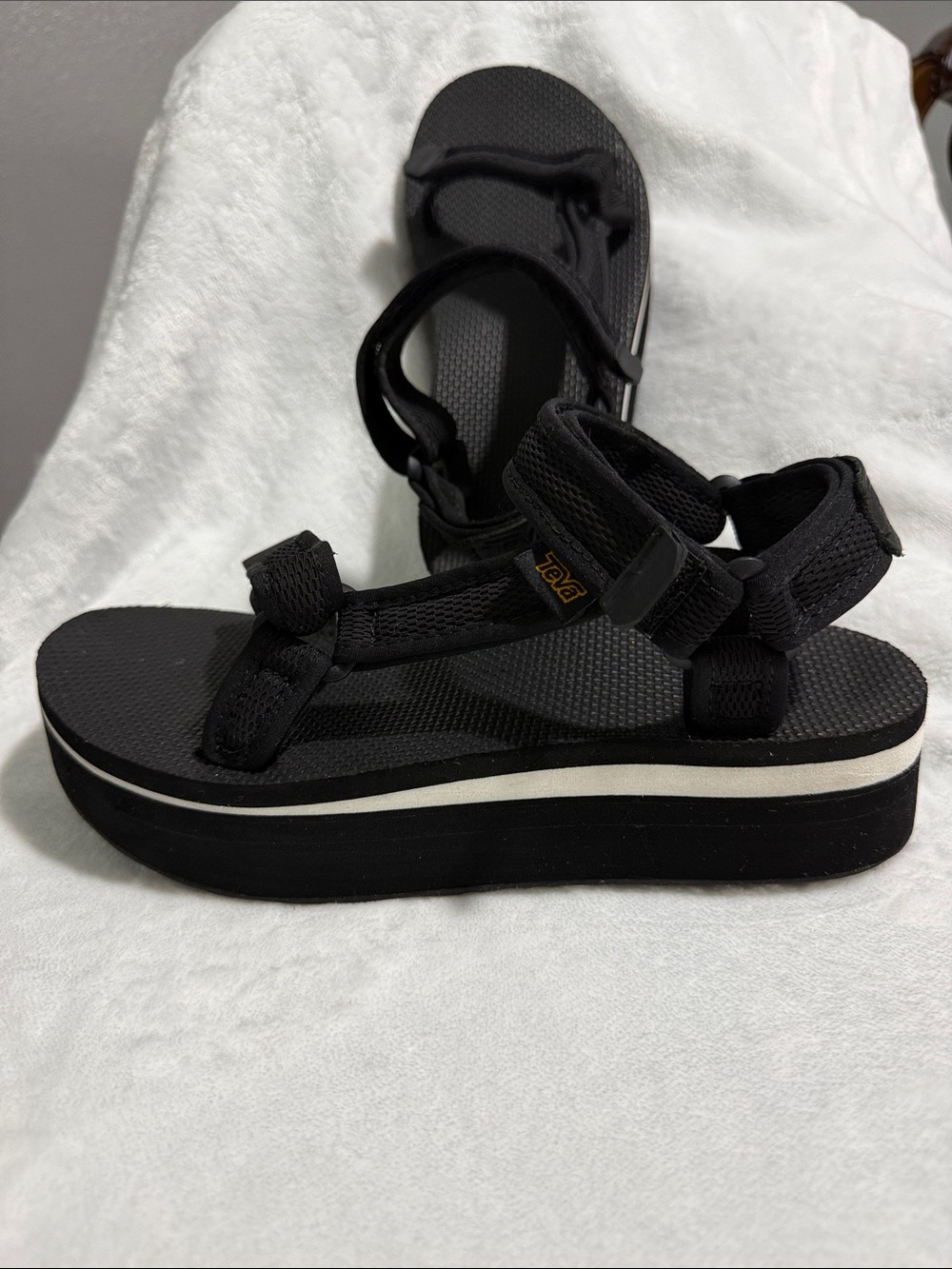 Teva Black Platform Sandals with White Midsole Stripe